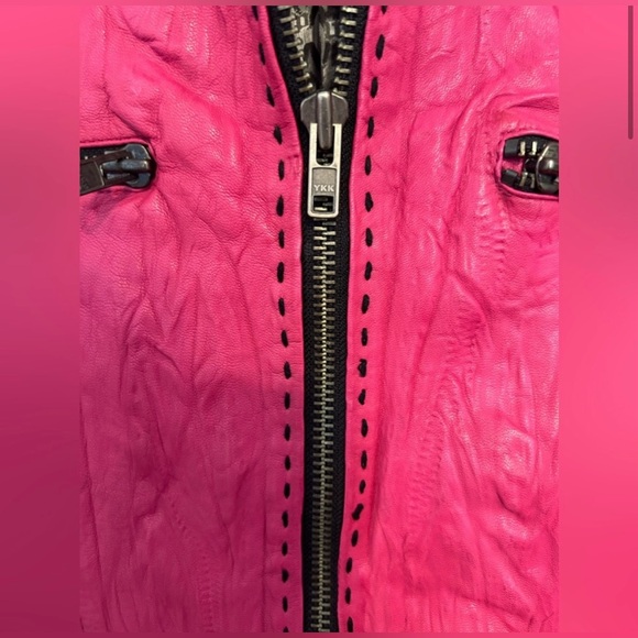 Royal Underground Hot Pink Leather Crinckle Jacket Size Medium - Picture 3 of 7